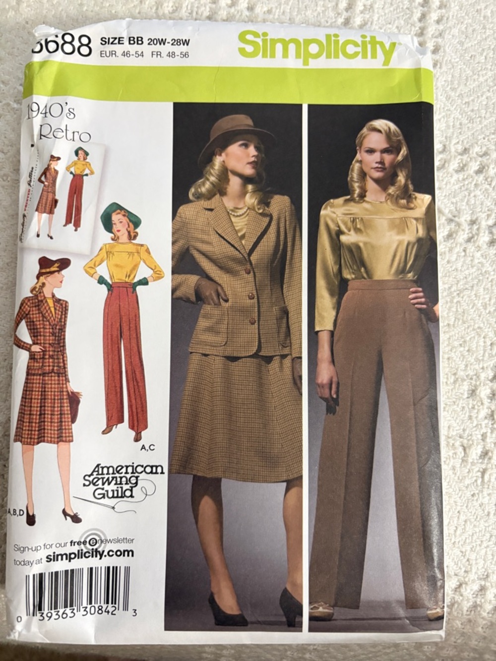 Simplicity 1940’s Retro Pattern 3688 BB for Misses’ Pants, Skirt, Blouse & Coat
